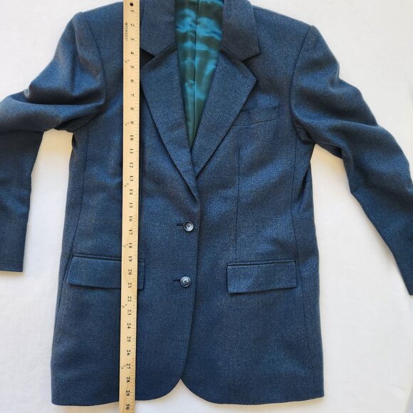 James Chen Wool Tailored Blazer Suit Jacket Blue Classic Luxury Retro Work - Picture 8 of 9